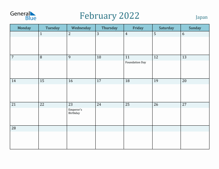 February 2022 Calendar with Holidays