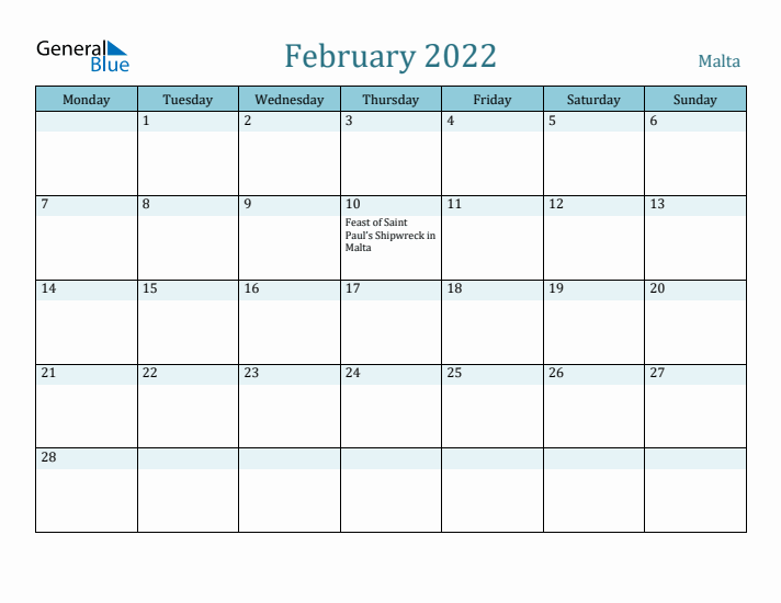 February 2022 Calendar with Holidays