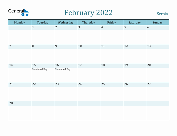 February 2022 Calendar with Holidays