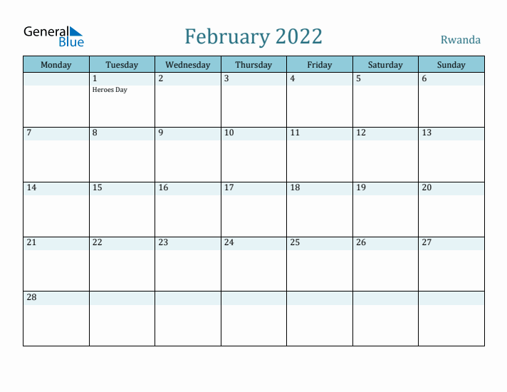 February 2022 Calendar with Holidays