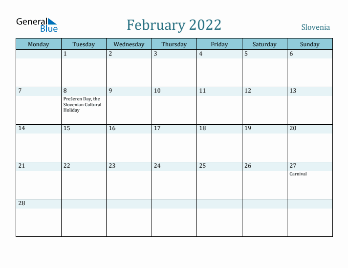 February 2022 Calendar with Holidays