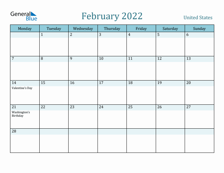 February 2022 Calendar with Holidays