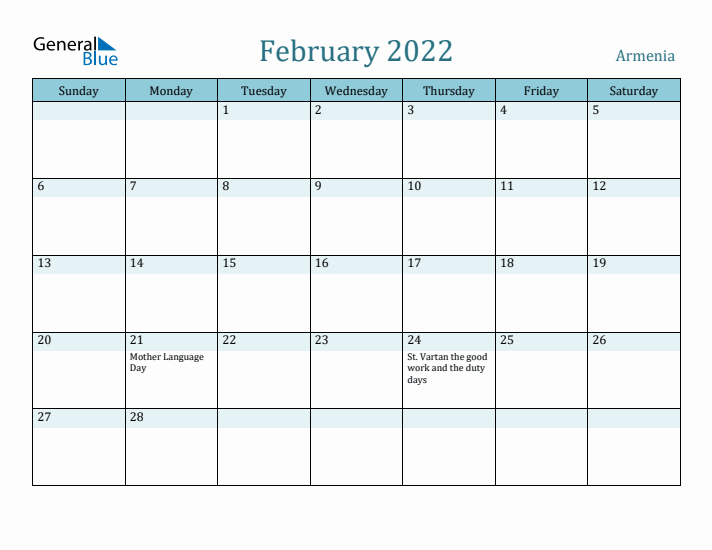 February 2022 Calendar with Holidays