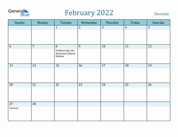 February 2022 Calendar with Holidays