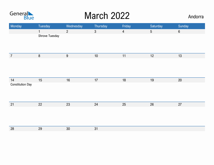 Fillable March 2022 Calendar