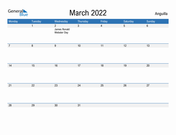 Fillable March 2022 Calendar