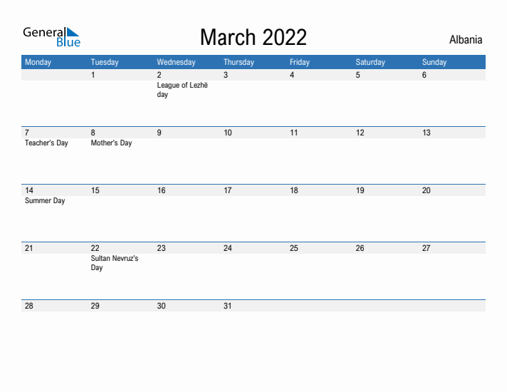 Fillable March 2022 Calendar