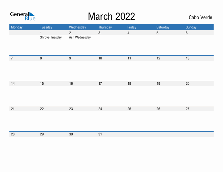 Fillable March 2022 Calendar