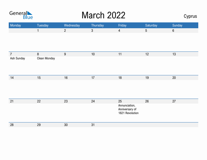 Fillable March 2022 Calendar