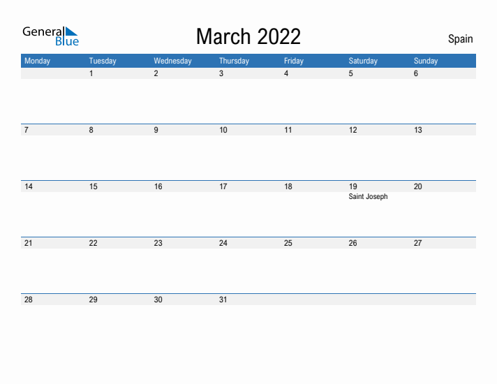 Fillable March 2022 Calendar