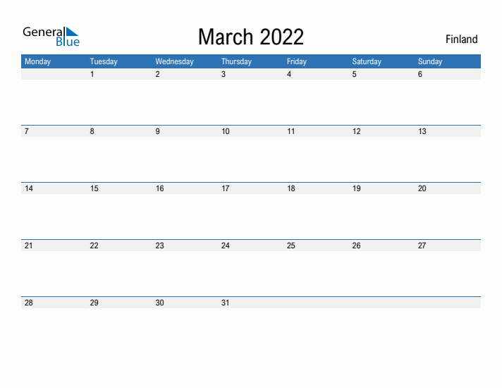 Fillable March 2022 Calendar