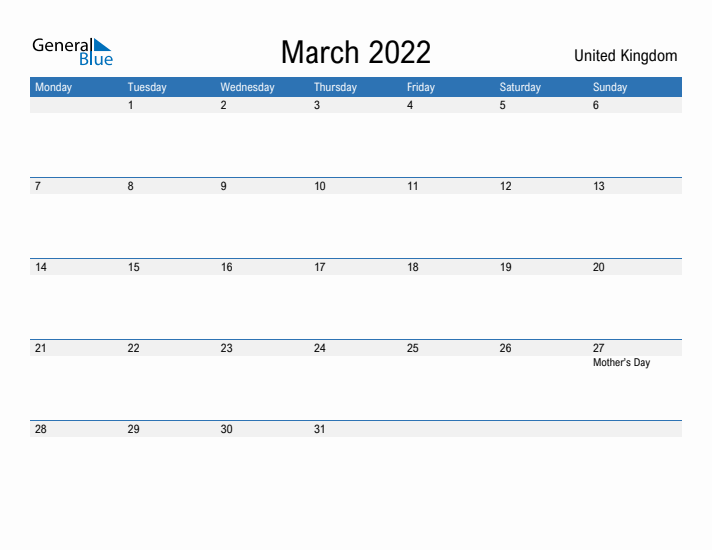 Fillable March 2022 Calendar