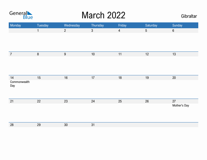 Fillable March 2022 Calendar