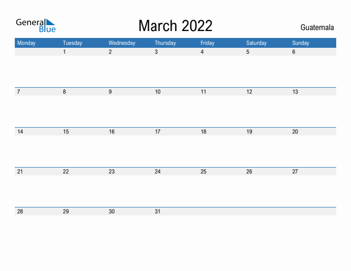 Fillable March 2022 Calendar