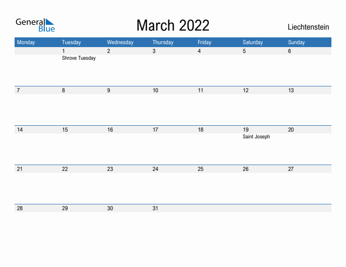 Fillable March 2022 Calendar