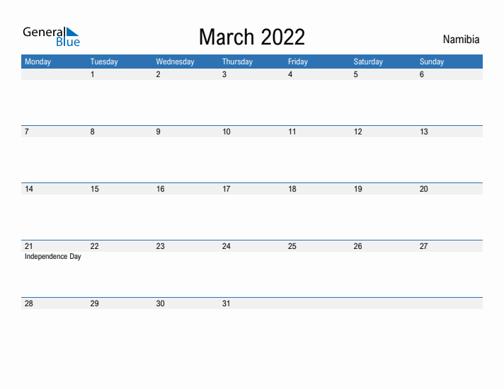 Fillable March 2022 Calendar