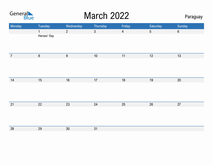 Fillable March 2022 Calendar