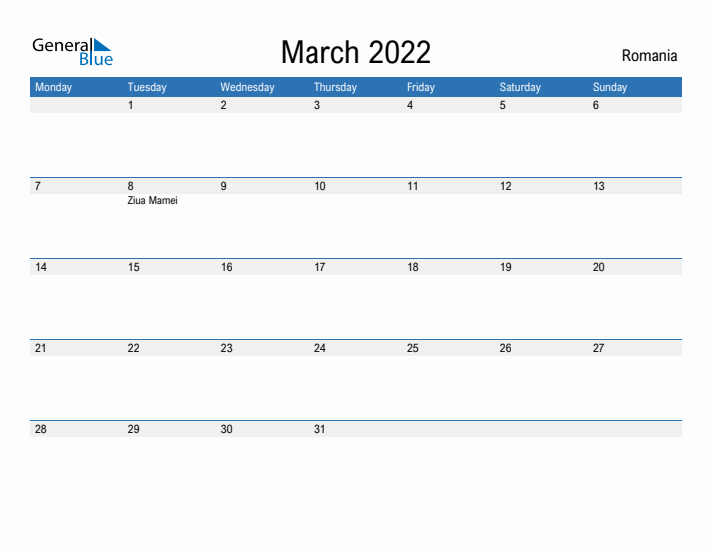 Fillable March 2022 Calendar