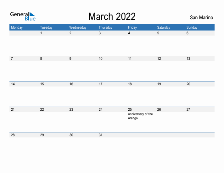 Fillable March 2022 Calendar