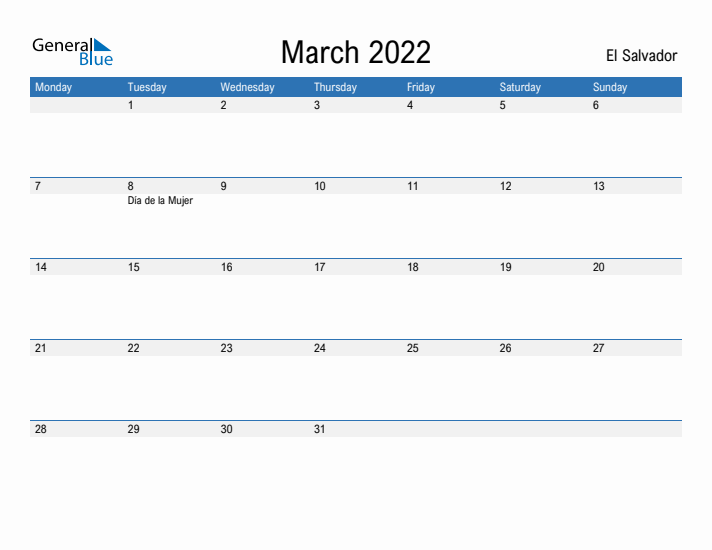 Fillable March 2022 Calendar