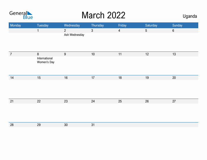 Fillable March 2022 Calendar