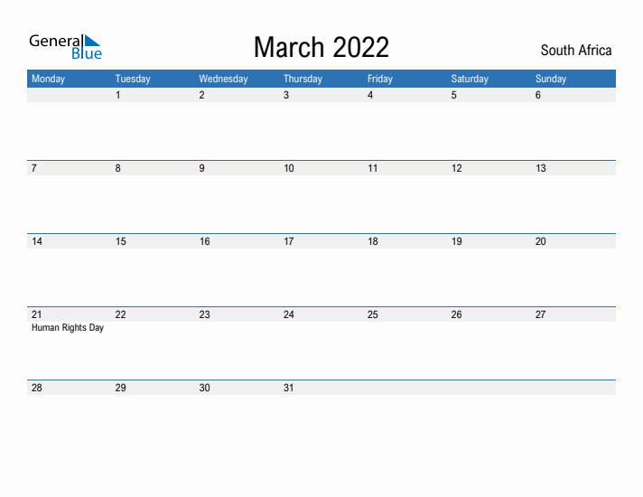 Fillable March 2022 Calendar