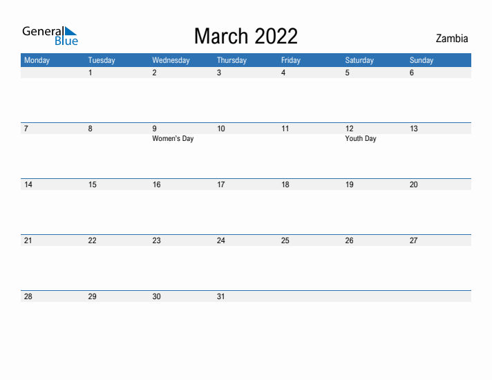 Fillable March 2022 Calendar