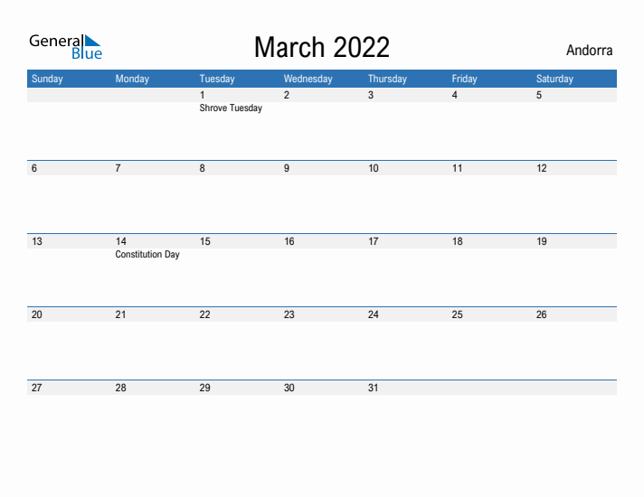 Fillable March 2022 Calendar