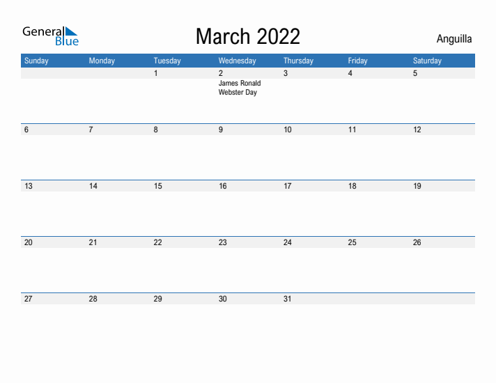 Fillable March 2022 Calendar