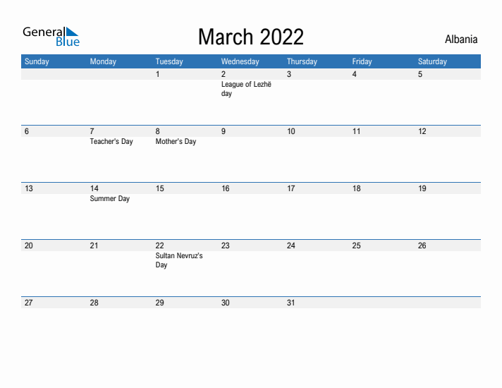 Fillable March 2022 Calendar