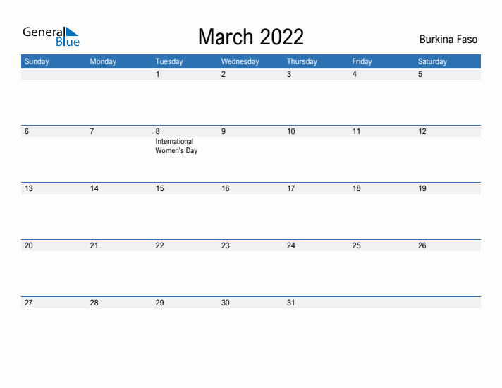 Fillable March 2022 Calendar