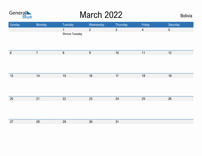 Fillable March 2022 Calendar