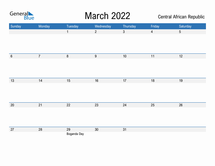 Fillable March 2022 Calendar