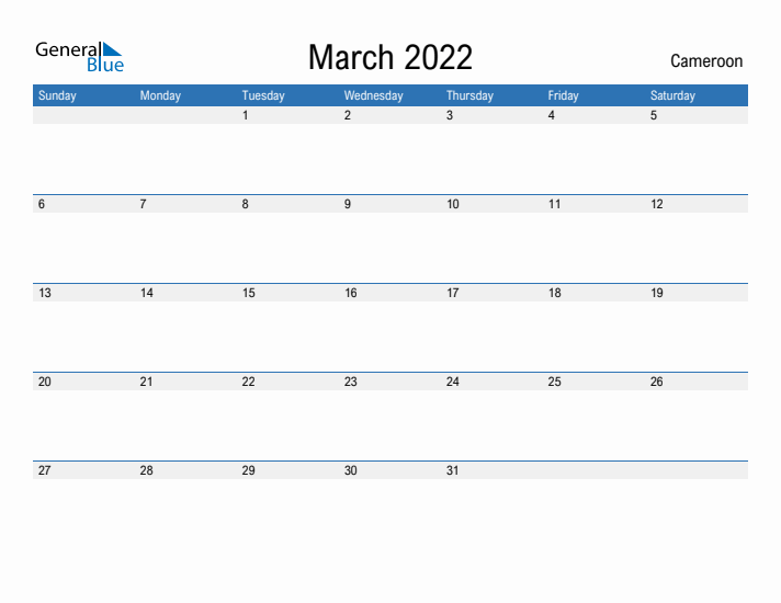 Fillable March 2022 Calendar