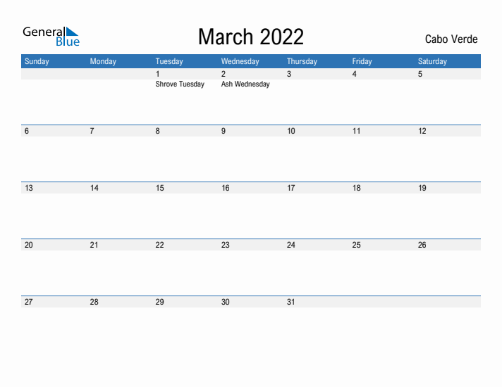 Fillable March 2022 Calendar