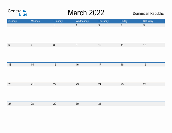 Fillable March 2022 Calendar