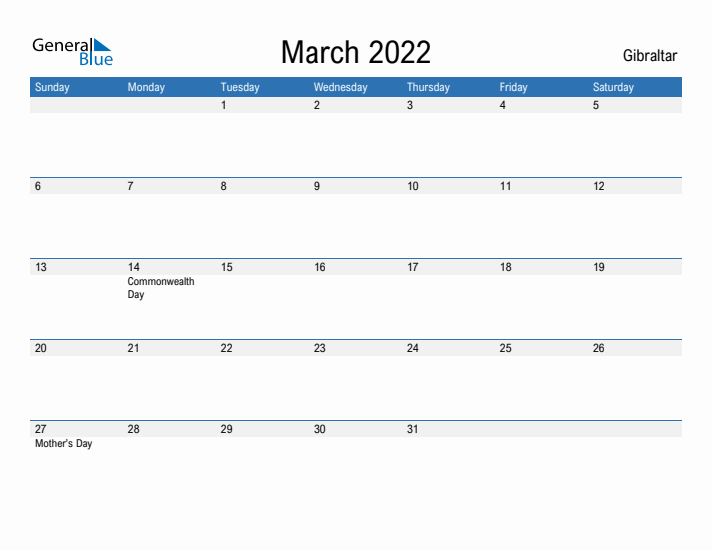 Fillable March 2022 Calendar