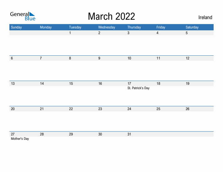 Fillable March 2022 Calendar