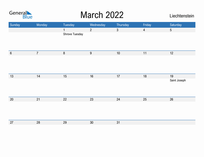 Fillable March 2022 Calendar