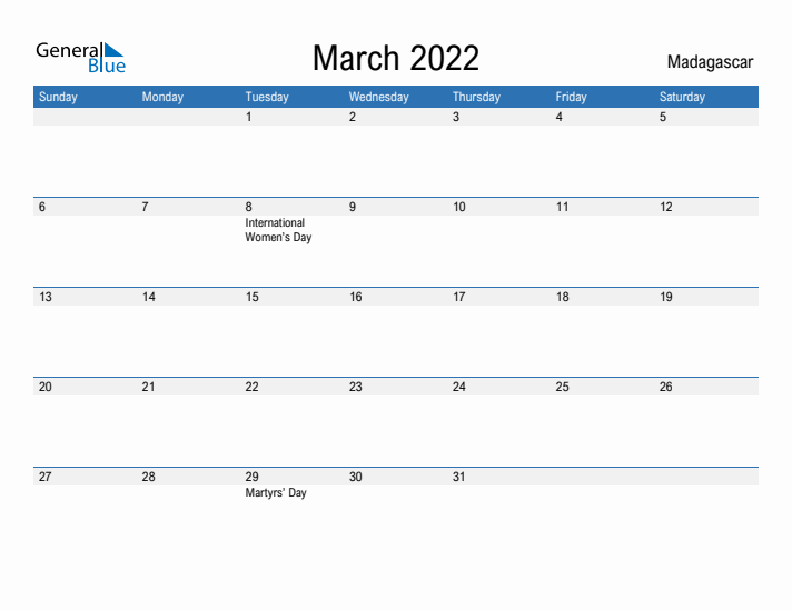 Fillable March 2022 Calendar