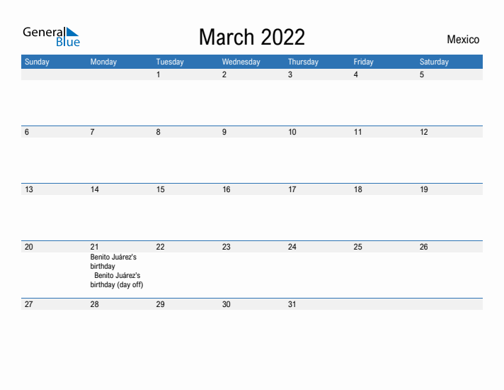 Fillable March 2022 Calendar