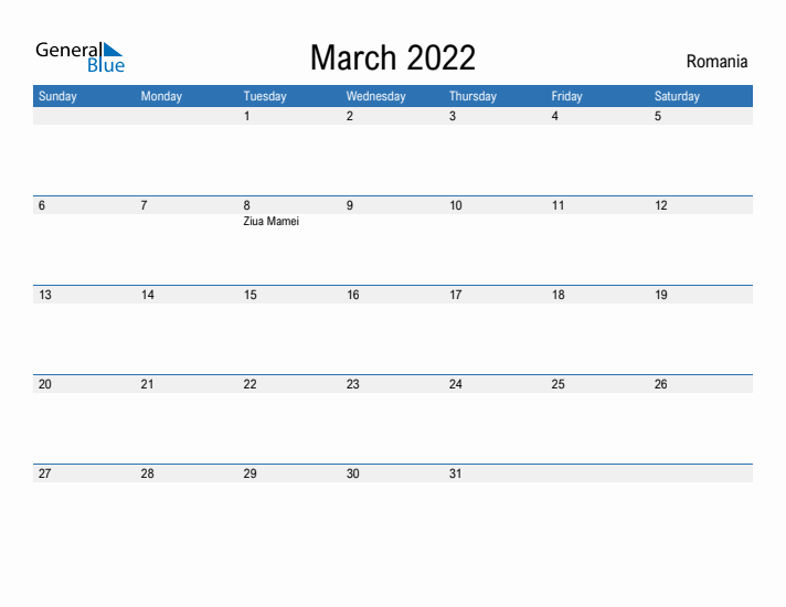 Fillable March 2022 Calendar