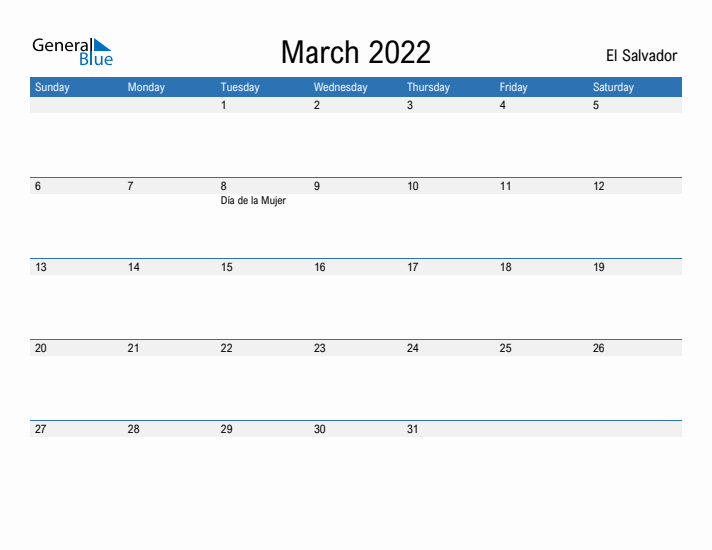 Fillable March 2022 Calendar