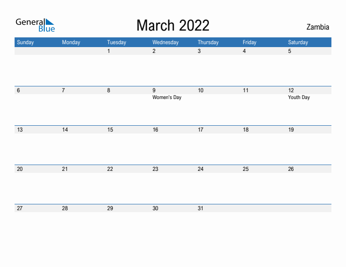 Fillable March 2022 Calendar