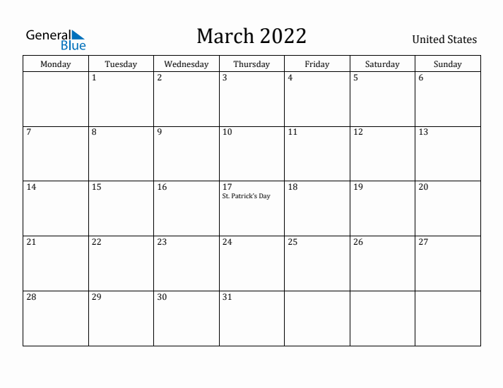 March 2022 Calendar United States