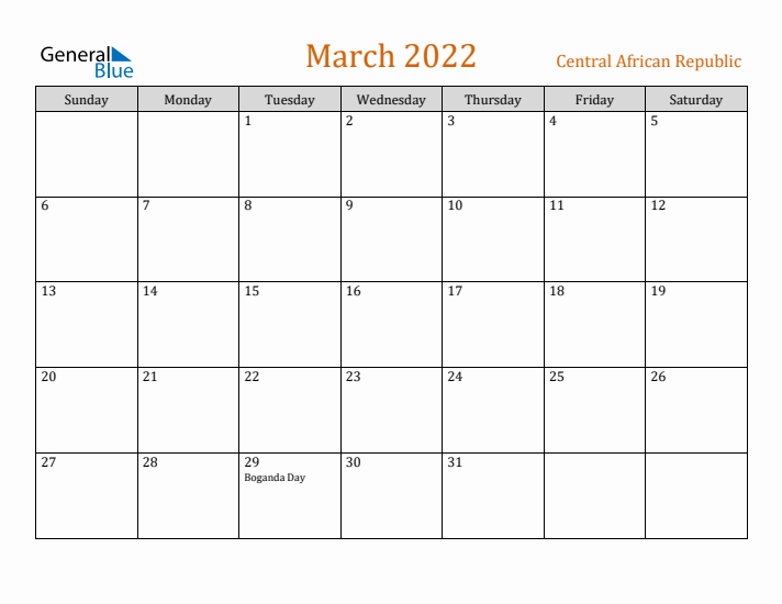 March 2022 Holiday Calendar with Sunday Start