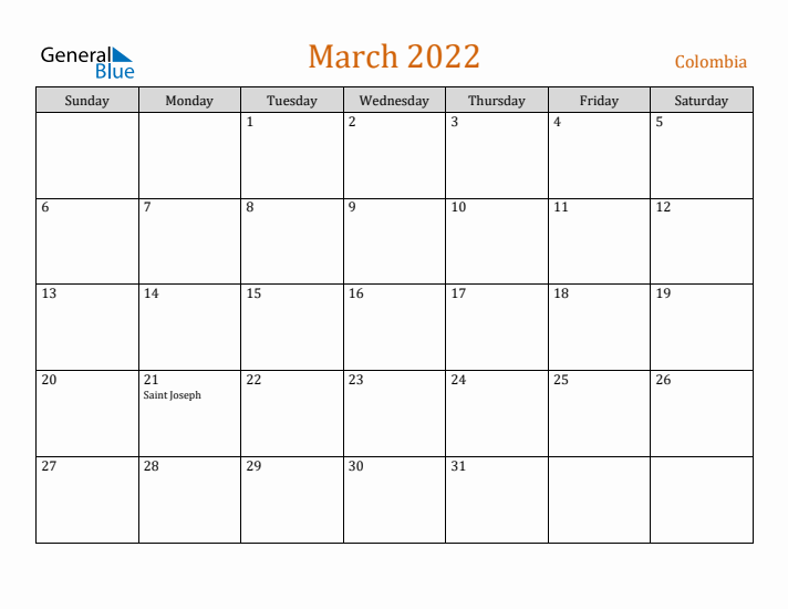 March 2022 Holiday Calendar with Sunday Start