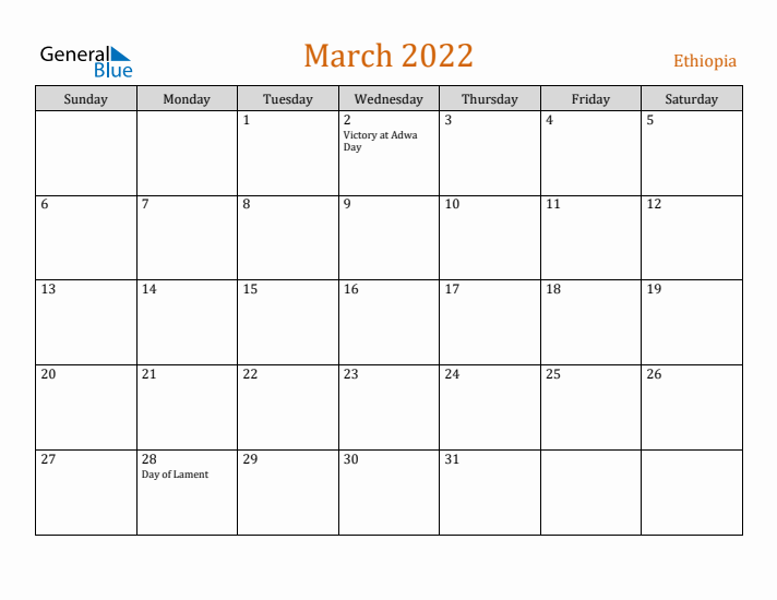 March 2022 Holiday Calendar with Sunday Start