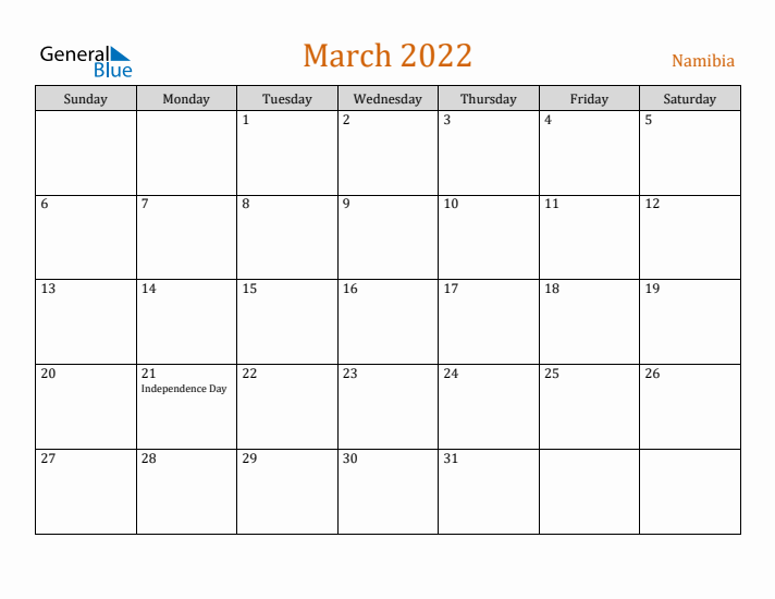 March 2022 Holiday Calendar with Sunday Start