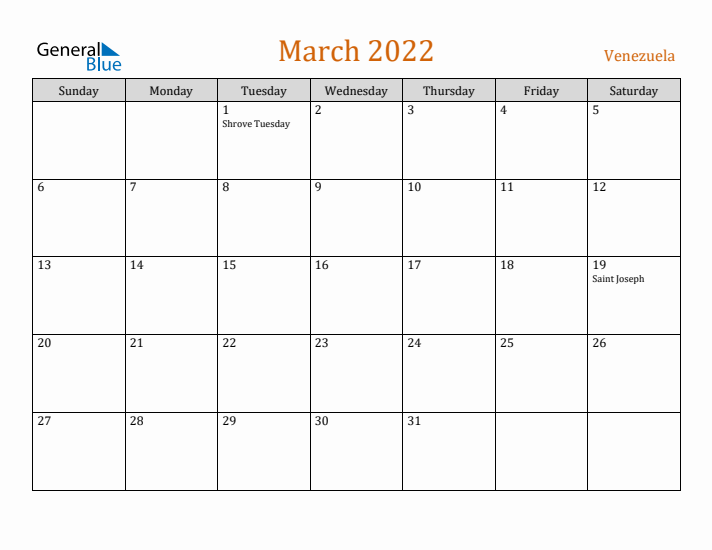 March 2022 Holiday Calendar with Sunday Start